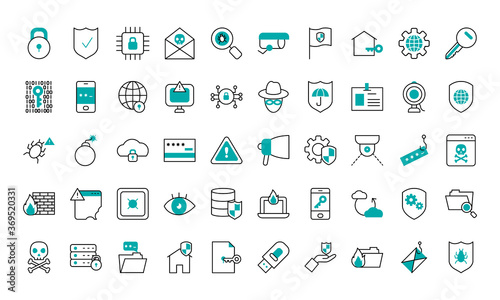 cyber security icon set, half line half color style