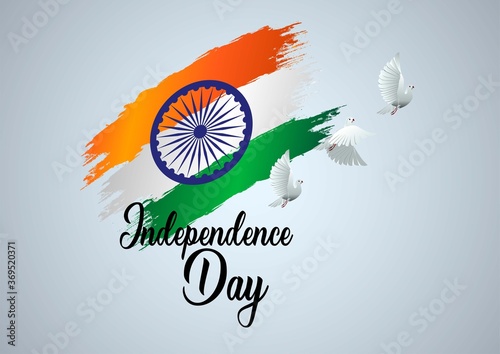 happy independence day India. poster, banner, template design. indian flag brushed and flying pigeon background. vector illustration
