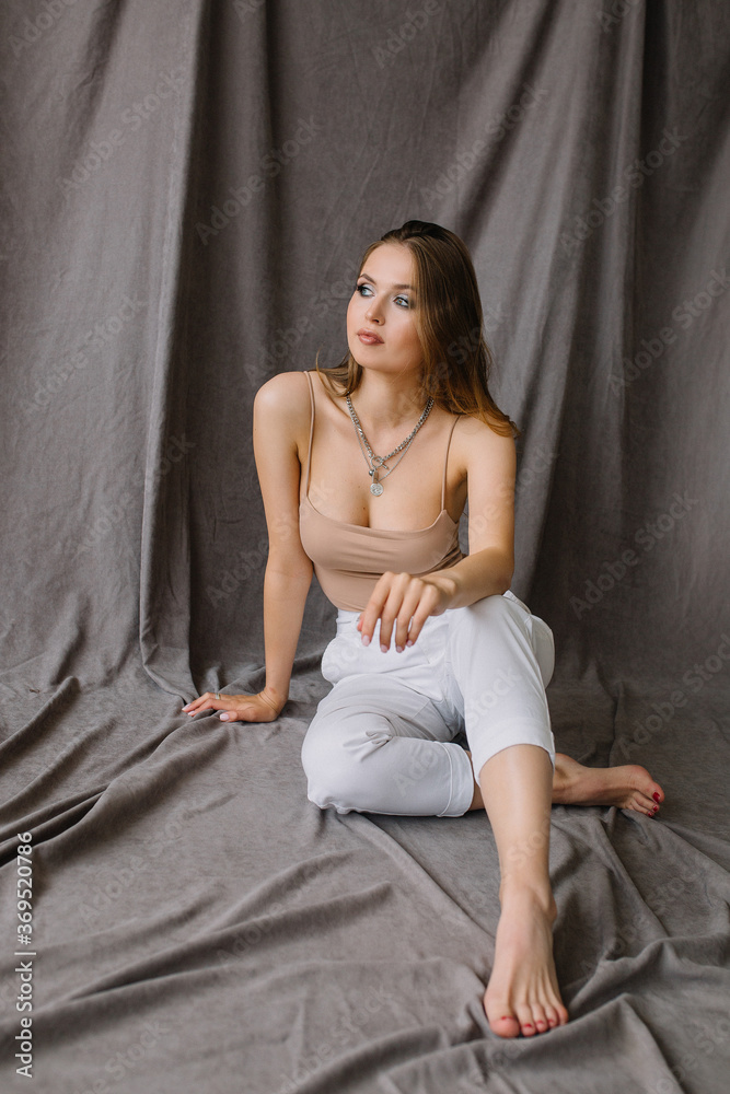 Girl of model appearance posing for a magazine Girl of model appearance posing for a magazine