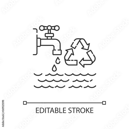 Reducing water use linear icon. Zero waste advice, resources economy. Responsible consumption thin line customizable illustration. Contour symbol. Vector isolated outline drawing. Editable stroke