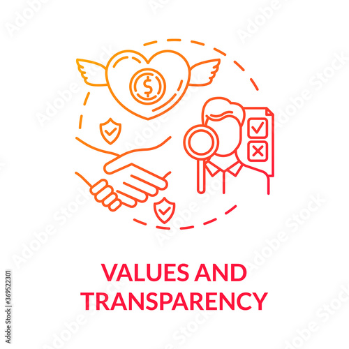 Values and transparency red gradient concept icon. Company reliability. Company culture. Core corporate ethics idea thin line illustration. Vector isolated outline RGB color drawing