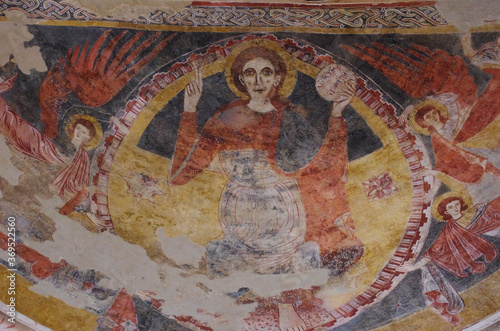 The precious frescoes inside the Church of Santa Maria di Ronzano. Abruzzo - Italy