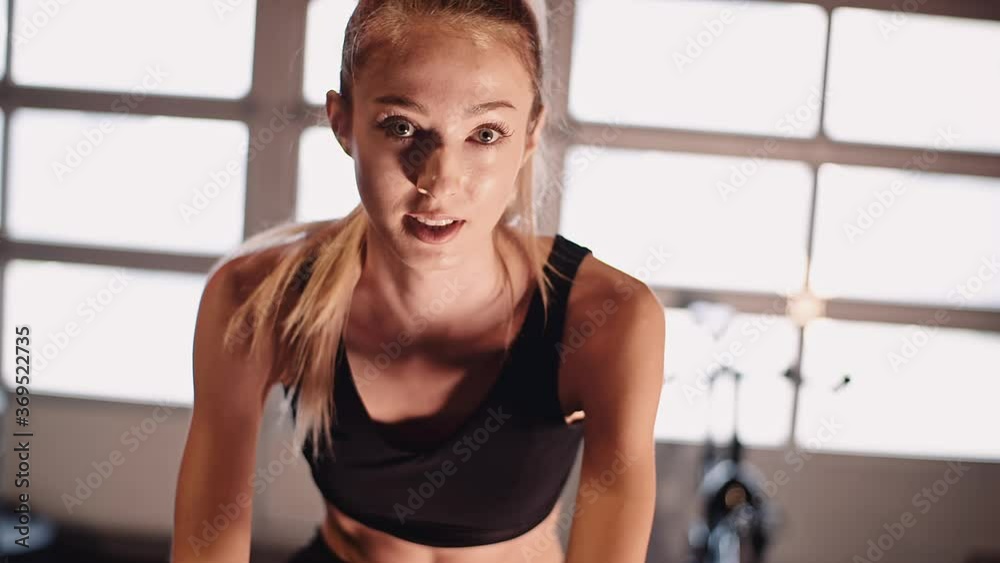 Slim Confident Woman Doing Cardio Workout Slim Confident Woman Doing Cardio Workout