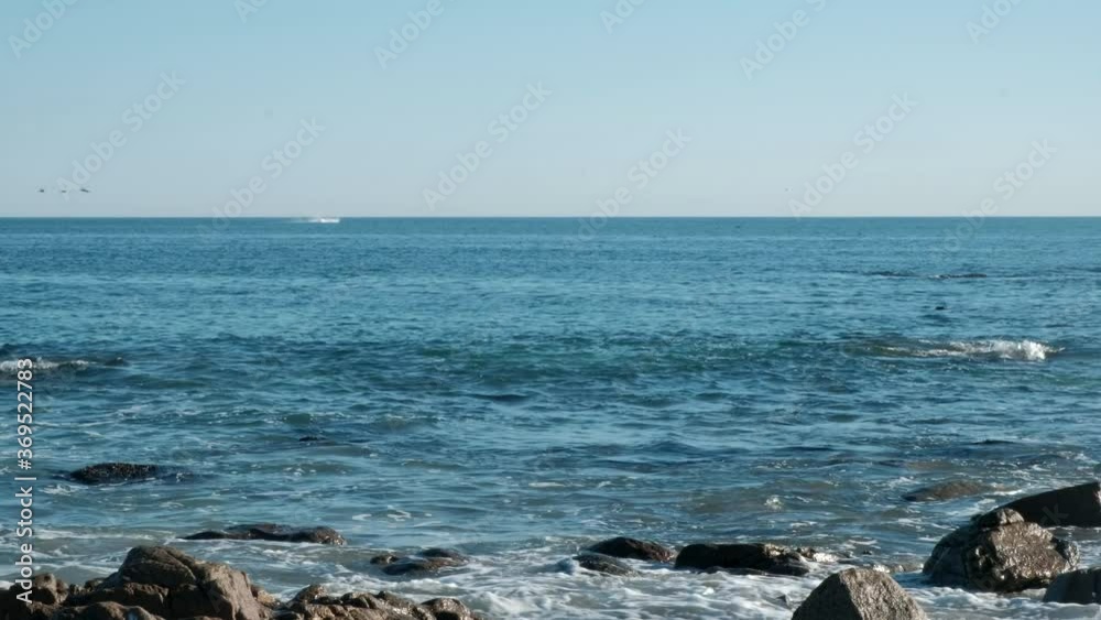 Ocean view with a whale jumping out of the water in the distance Ocean view with a whale jumping out of the water in the distance