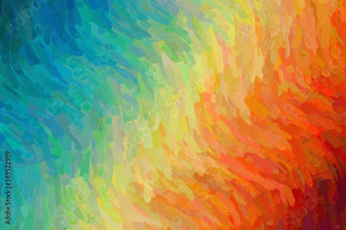 Orange, red and blue waves impressionist impasto background, digitally created.
