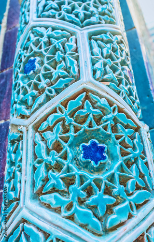 The tiled column in traditional Uzbek style, Shahi Zinda, Samarkand, Uzbekistan. photo