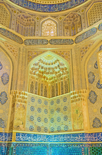 The decorated corner of Shirin Beka Oka mausoleum, Samarkand, Uzbekistan. photo