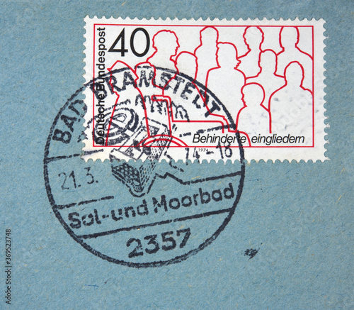 vintage retro briefmarken stamps old alt gestempelt used post letter mail brief slogan solbad moorbad bad bramstedt behindert 40 photo