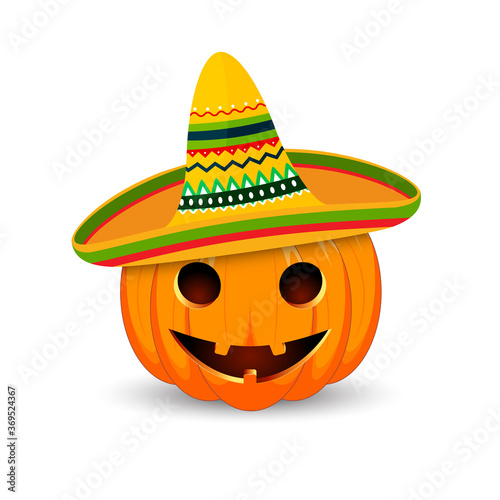 Pumpkin on white background. The main symbol of the Happy Halloween holiday. Mexican pumpkin.