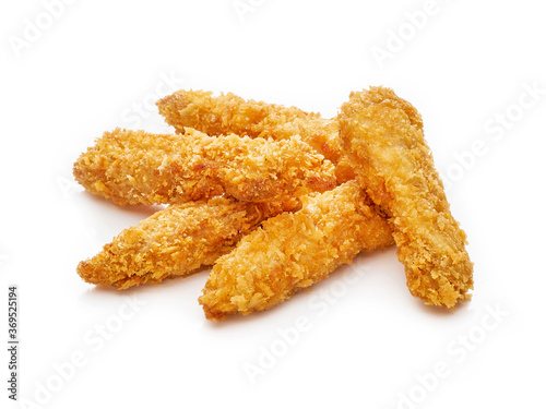 fried chicken strips on white background, fast food menu concept