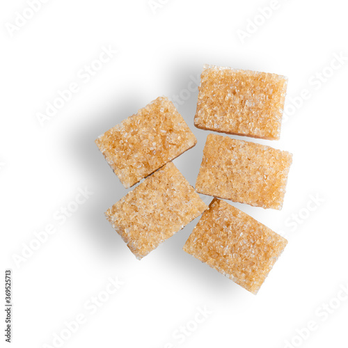 cane sugar cubes on white background isolation, top view
