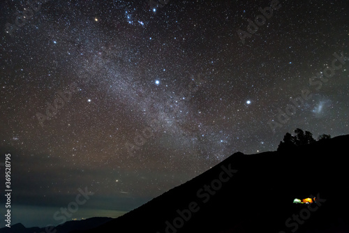 Milky Way over Rinjani volcano. Lombok, Indonesia