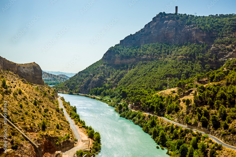 A view of the Gaitanejo river as it exits the gorge near Ardales, Spain in the summertime