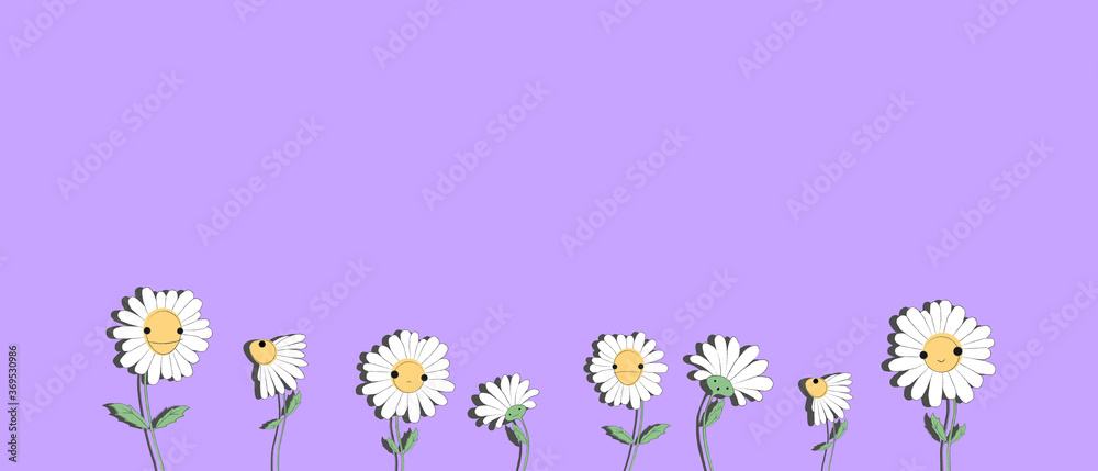 Tender banner of Daisy cartoon characters on purple background.