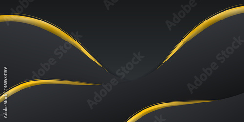 Abstract black gold presentation background with curve wave gold lines