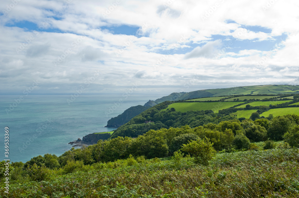 View towards Woody Bay near Lynton, Devon, England
