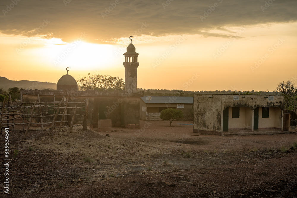 Sunset over mosque, Togo