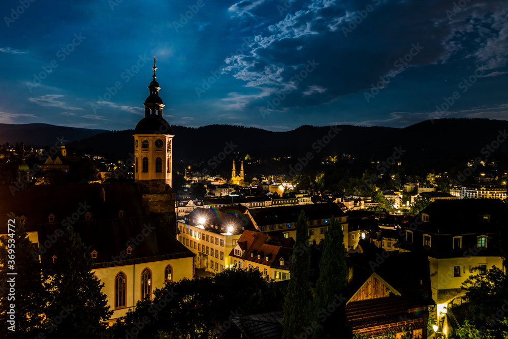 Stiftskirche and Baden-Baden City at Night, Germany