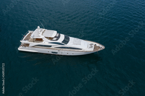 Aerial view of a luxury yacht in sea 