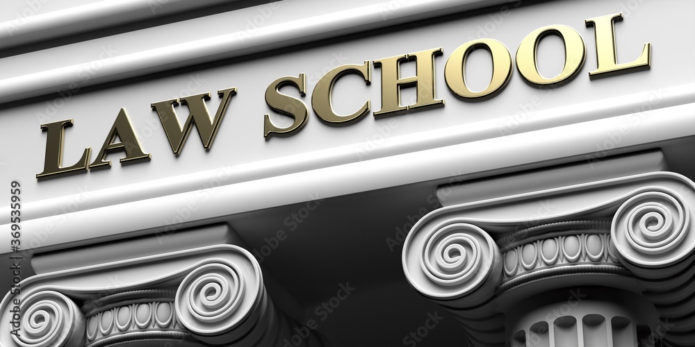 LAW SCHOOL building logo concept. White ionic order pillars background. 3d illustration LAW SCHOOL building logo concept. White ionic order pillars background. 3d illustration