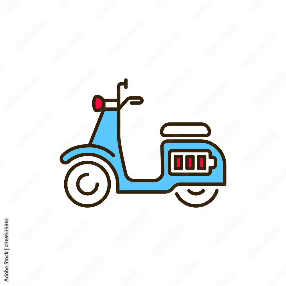 Obraz premium Electric scooter color line icon. City transport rental. Pictogram for web, mobile app, promo. UI UX design element. Editable stroke.