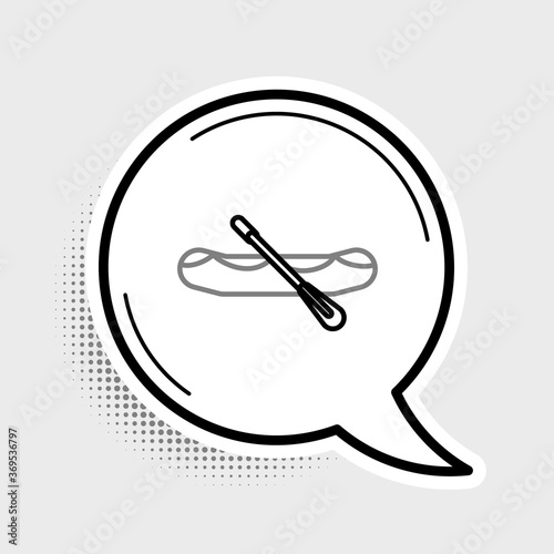 Line Rafting boat icon isolated on grey background. Inflatable boat with paddles. Water sports, extreme sports, holiday, vacation. Colorful outline concept. Vector.