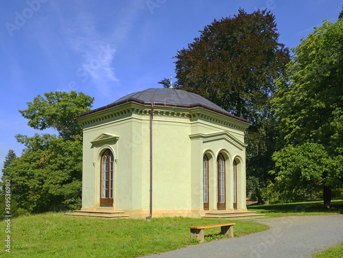 Romantic buildings in the castle park. Empire castle  Cechy pod Kosirem with museum, Moravia, Czech Republic photo