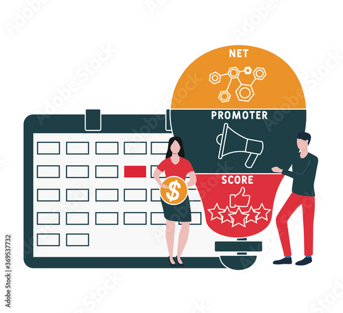 Flat design with people. NPS - Net Promoter Score. business concept.Vector illustration for website banner, marketing materials, business presentation, online advertising.