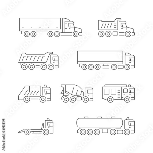 Set line icons of trucks