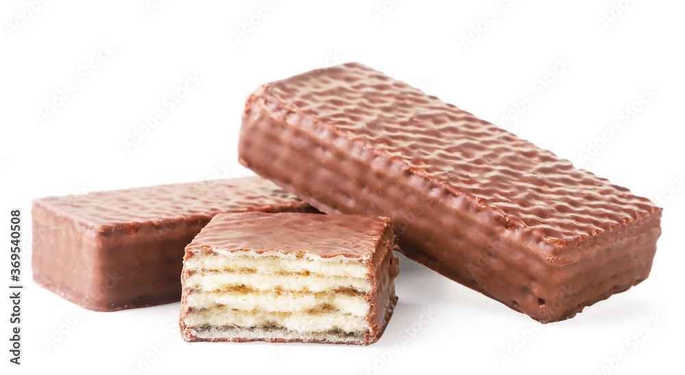 Waffle in chocolate and half on a white background. Isolated Waffle in chocolate and half on a white background. Isolated