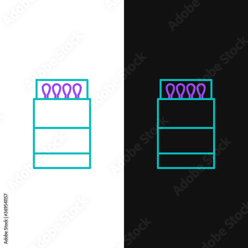 Line Open matchbox and matches icon isolated on white and black background. Colorful outline concept. Vector.