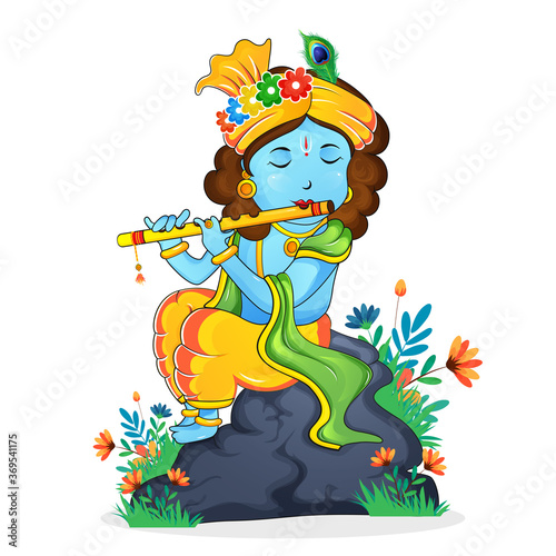 Quadro su tela Illustration of happy janmashtami birthday of lord krishna, festival of india