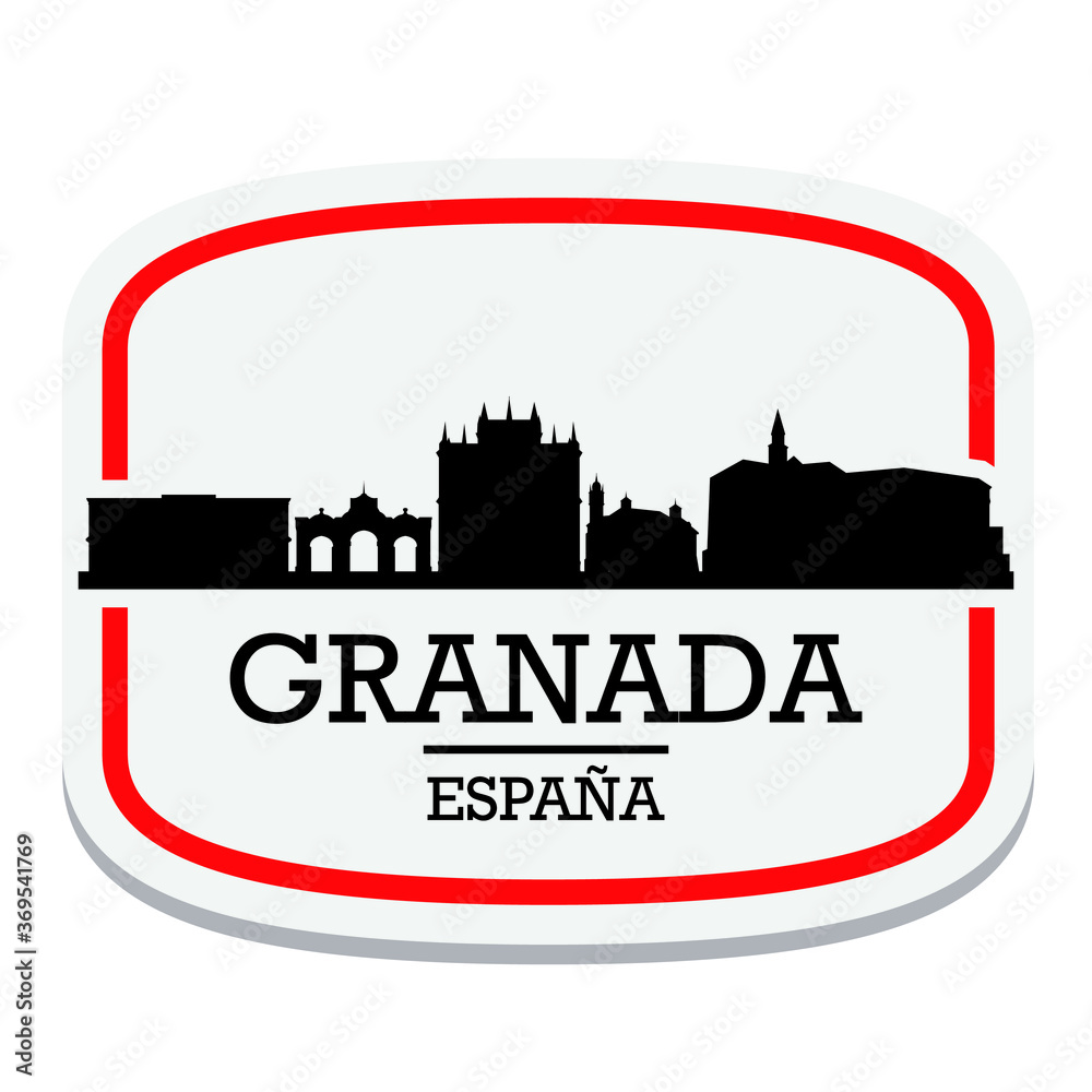 Granada Spain Label Stamp Icon Skyline City Design Tourism.