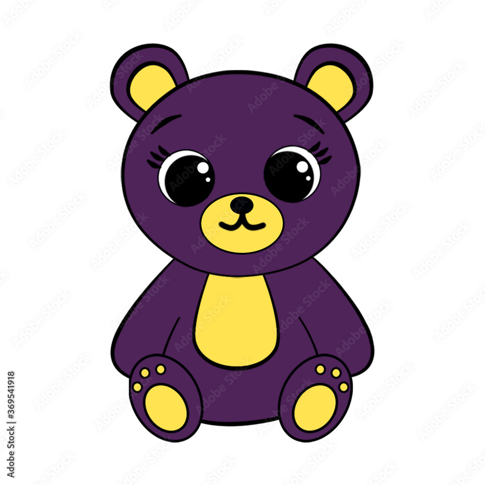 Fototapeta premium Beautiful cartoon illustration with a cute purple bear. Digital art.