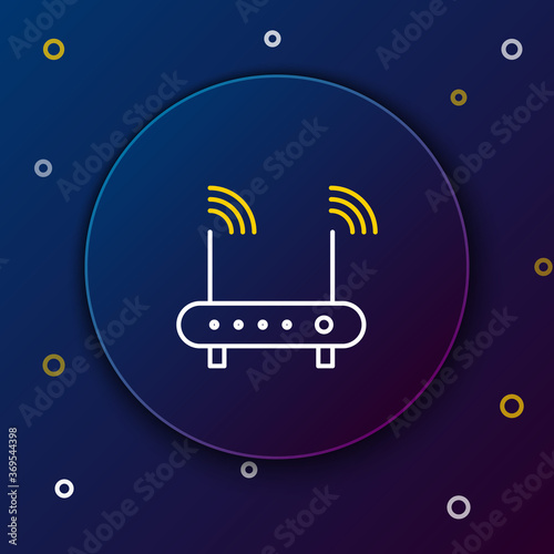 Line Router and wi-fi signal symbol icon isolated on blue background. Wireless ethernet modem router. Computer technology internet. Colorful outline concept. Vector.