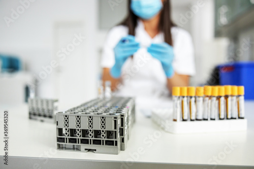 Test tubes with blood samples.