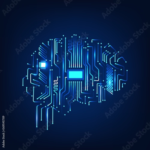 Digital human brain with computer circuit board. Electronic human brain technology illustration.