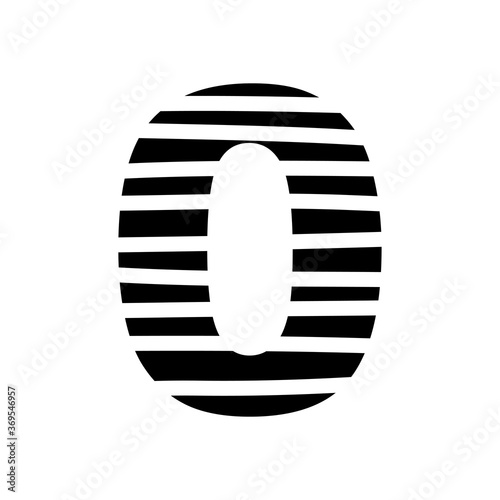 Number 0 - striped mottled font - isolated, vector