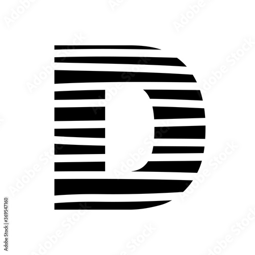 Letter D - striped mottled font - isolated, vector