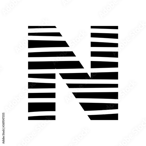 Letter N - striped mottled font - isolated, vector