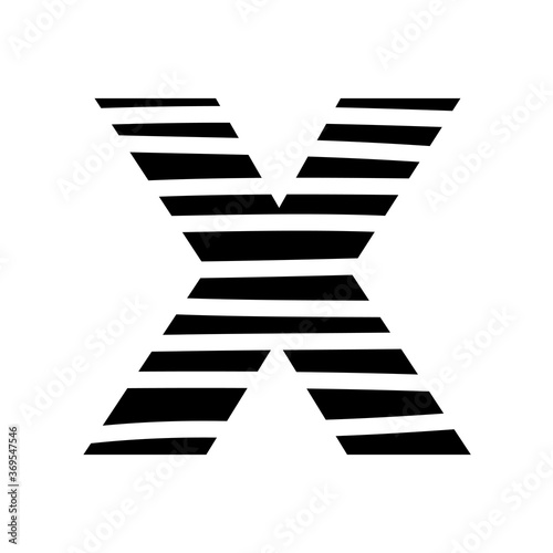 Letter X - striped mottled font - isolated, vector