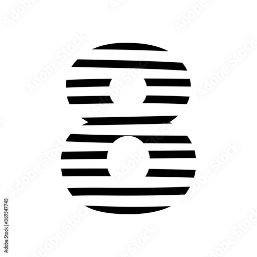 Number 8 - striped mottled font - isolated, vector