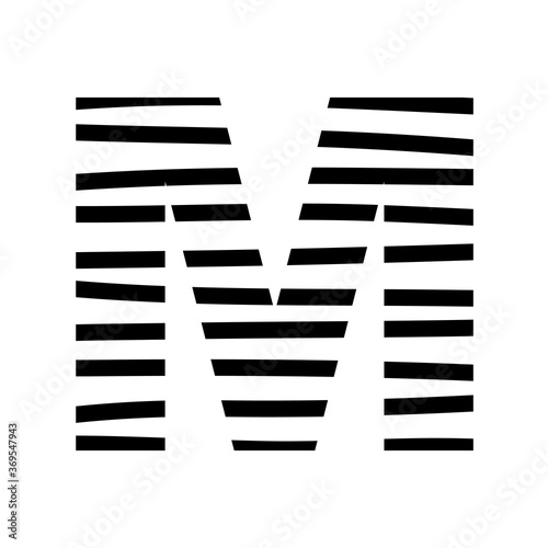 Letter M - striped mottled font - isolated, vector