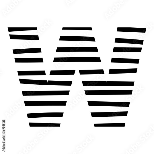 Letter W - striped mottled font - isolated, vector