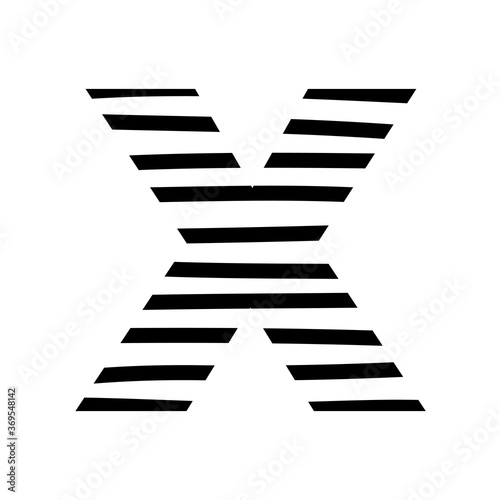 Letter X - striped mottled font - isolated, vector