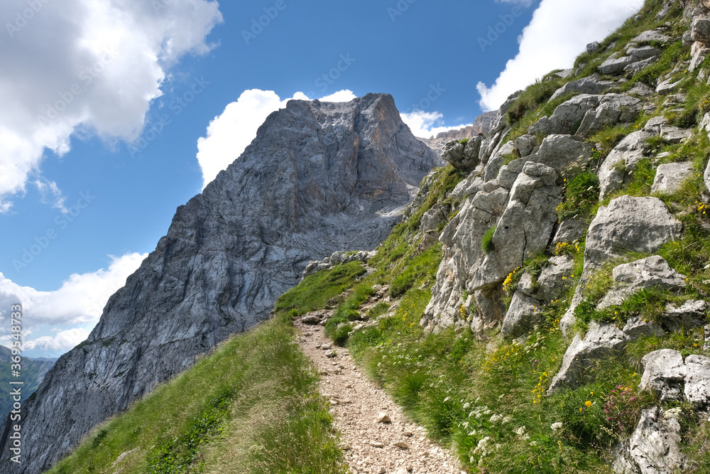 path leading to the corno grande in the mountain area of the gran sasso d'italia