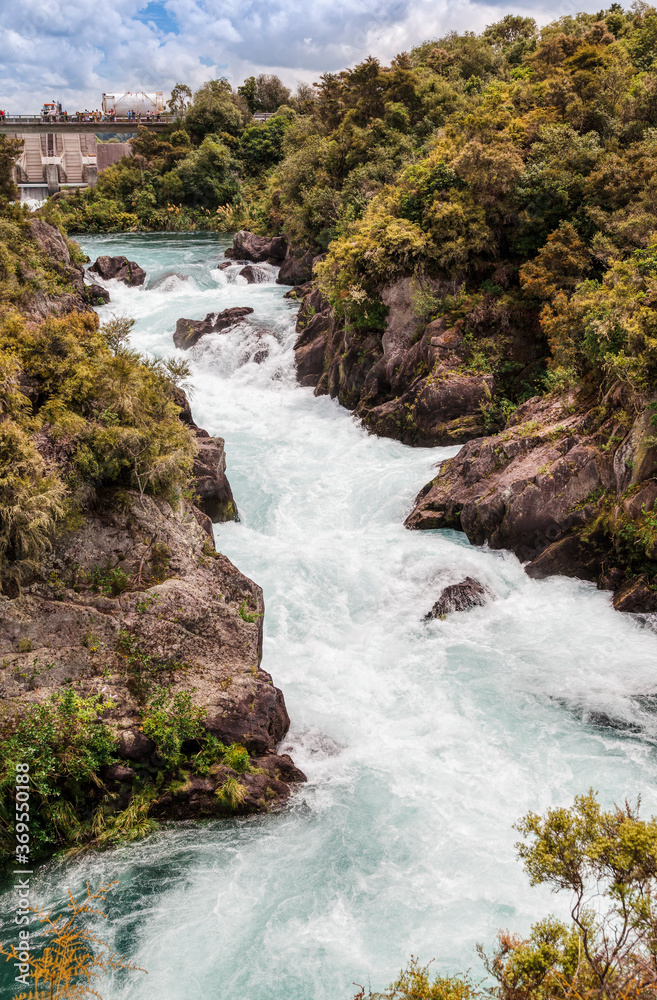 Aratiatia Rapids with running water after opening the gates of dammed Waikato River