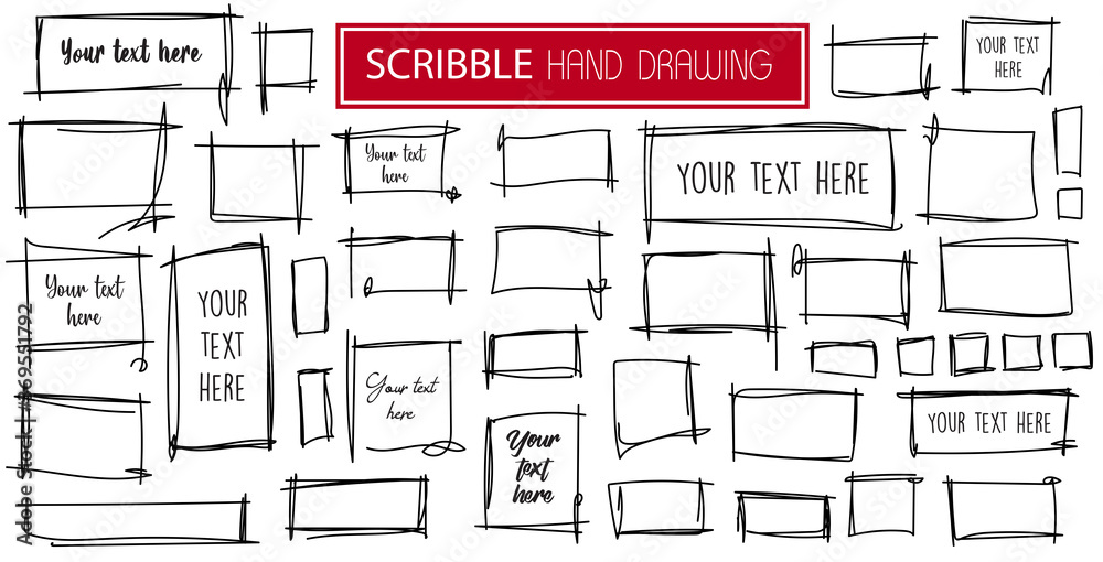 Set abstract scribble, doodle line in the shape of a rectangle frames ...