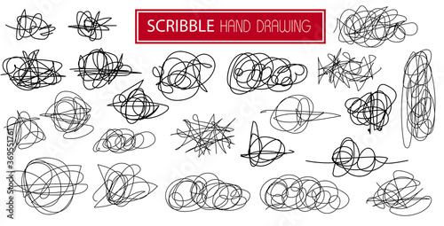 Set abstract scribble, chaos doodle line. Hand drawn tangled symbols isolated on white background