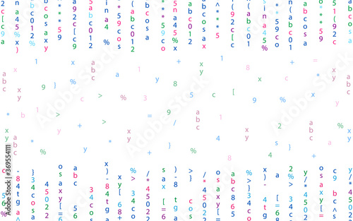 Abstract white background with colored mathematical signs of algebra and geometry. Template for advertising, booklets, training leaflets. Vector graphic.